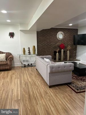 Interior, Recessed Lighting, Stone Walls, Wood Texture Flooring