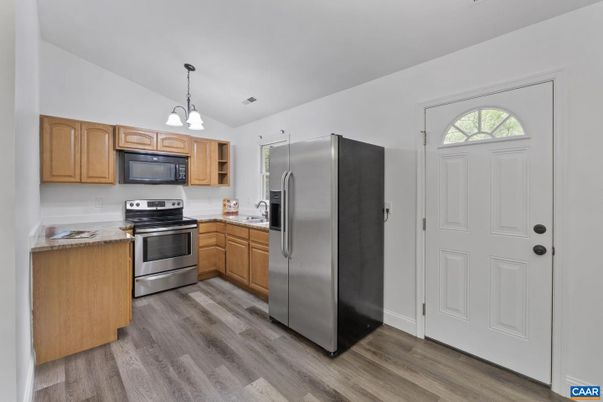Interior, Kitchen, Pendant Lights, Stainless Steel Appliances, Wood Texture Flooring