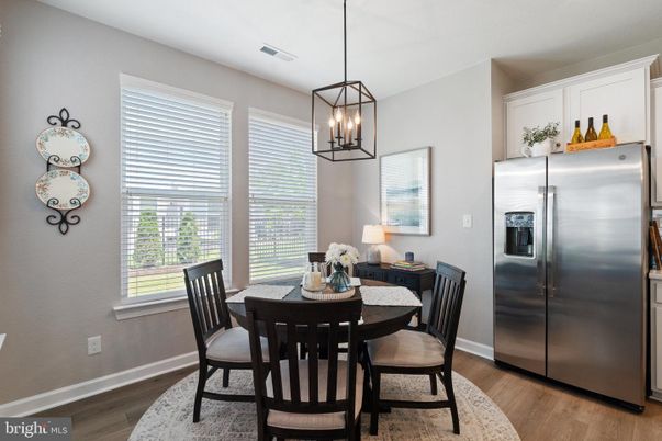 Dining room, Interior, Pendant Lights, Stainless Steel Appliances, Wood Texture Flooring