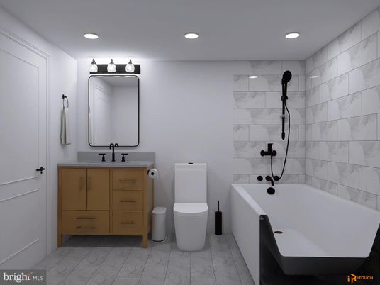 Bathroom, Dual Sink Vanities, Interior, Marble Walls, Recessed Lighting