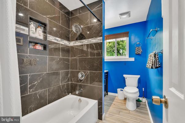 Bathroom, Interior, Marble Walls, Wood Texture Flooring