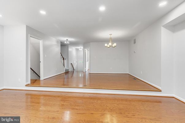 Chandelier, Empty room, Interior, Recessed Lighting, Wood Texture Flooring