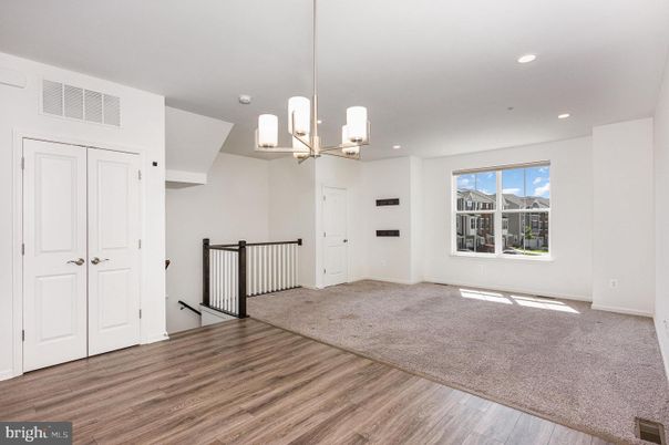 Empty room, Interior, Pendant Lights, Recessed Lighting, Wood Texture Flooring