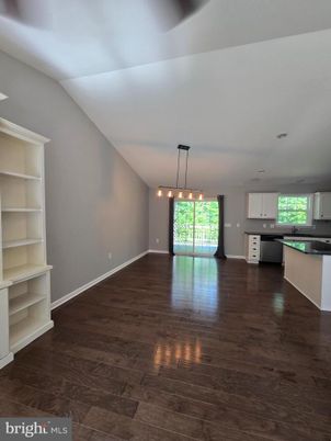 Empty room, Interior, Kitchen, Pendant Lights, Wood Texture Flooring