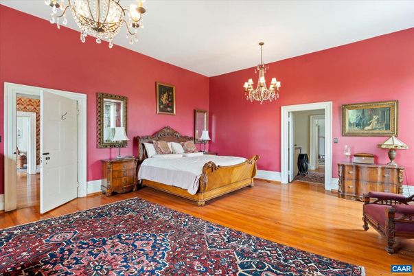 Bedroom, Chandelier, Interior, Wood Texture Flooring