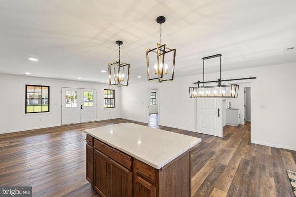Empty room, Interior, Pendant Lights, Recessed Lighting, Wood Texture Flooring