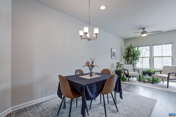 Chandelier, Dining room, Interior, Living room, Pendant Lights, Recessed Lighting, Wood Texture Flooring