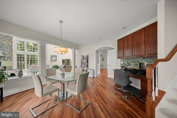 Dining room, Interior, Pendant Lights, Recessed Lighting, Wood Texture Flooring