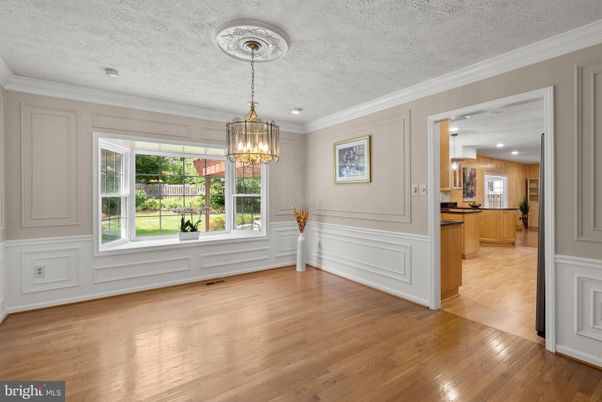 Chandelier, Empty room, Interior, Kitchen, Pendant Lights, Recessed Lighting, Wood Texture Flooring