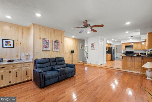 Interior, Kitchen, Recessed Lighting, Wood Texture Flooring, Wooden Walls