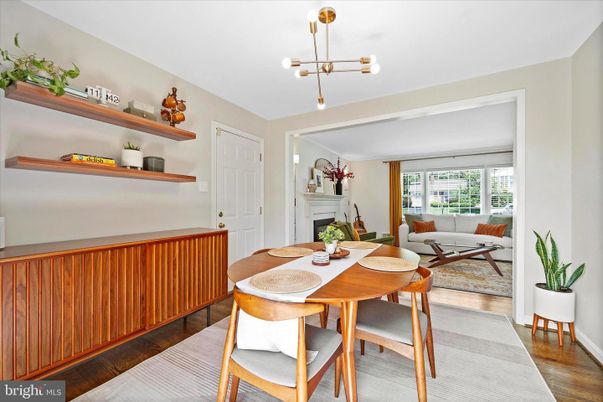 Dining room, Fireplace, Interior, Living room, Pendant Lights, Wood Texture Flooring