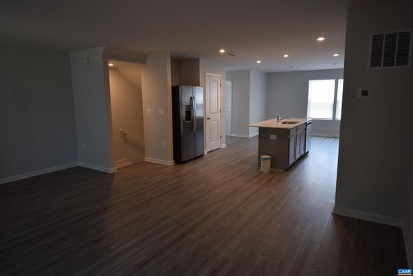 Empty room, Interior, Kitchen, Recessed Lighting, Wood Texture Flooring