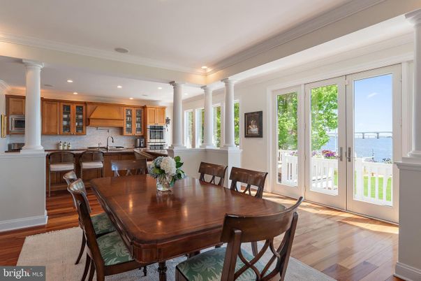 Dining room, Interior, Kitchen, Recessed Lighting, Water, Wood Texture Flooring