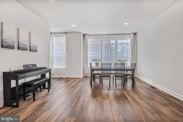 Dining room, Interior, Piano, Recessed Lighting, Wood Texture Flooring