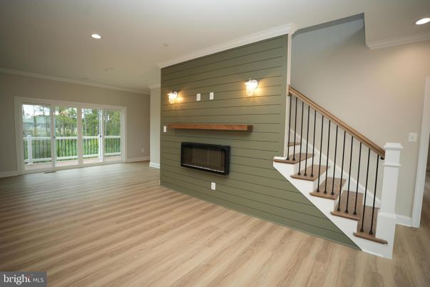 Fireplace, Interior, Recessed Lighting, Wood Texture Flooring