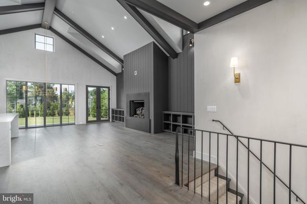 Fireplace, Interior, Recessed Lighting, Wood Texture Flooring, Wooden Walls
