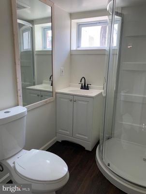 Bathroom, Glass Shower, Interior, Wood Texture Flooring