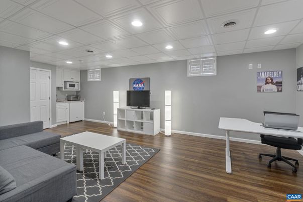 Home Office, Interior, Recessed Lighting, Wood Texture Flooring