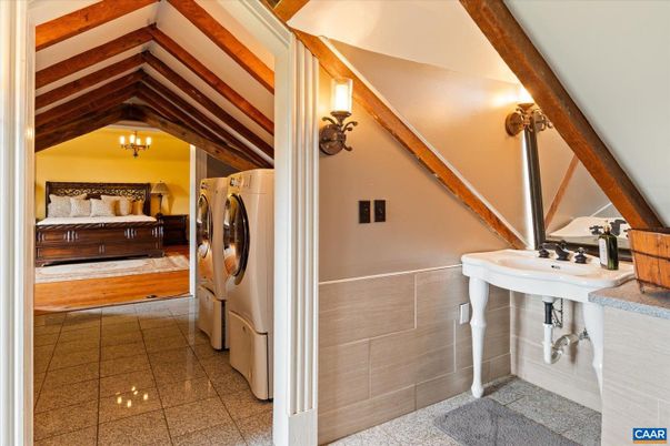 Bathroom, Bedroom, Interior, Washer, Wooden Beams
