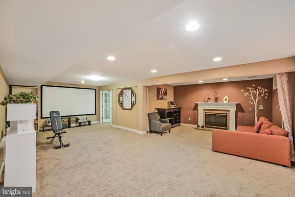 Fireplace, Interior, Projection Screen, Recessed Lighting