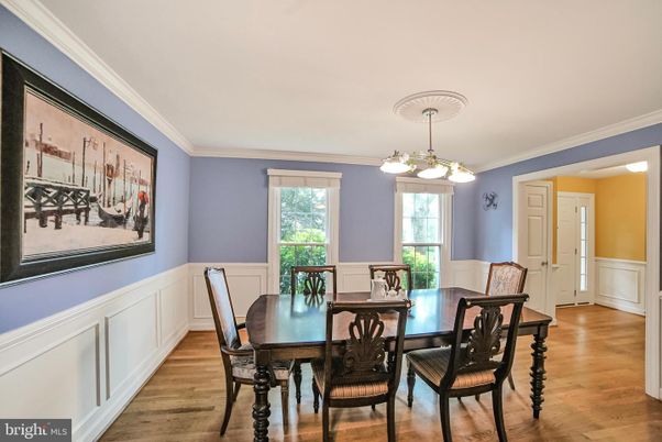 Dining room, Interior, Pendant Lights, Wood Texture Flooring