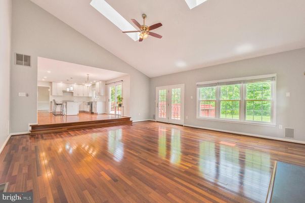 Chandelier, Empty room, Interior, Kitchen, Pendant Lights, Recessed Lighting, Wood Texture Flooring
