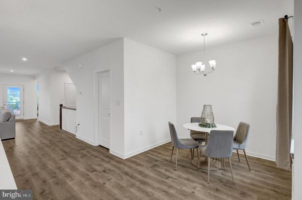 Chandelier, Dining room, Interior, Recessed Lighting, Wood Texture Flooring