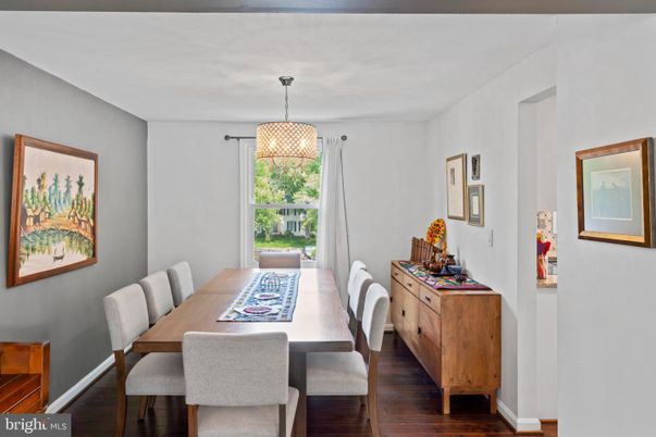 Dining room, Interior, Pendant Lights, Wood Texture Flooring