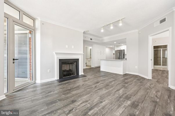 Empty room, Fireplace, Interior, Recessed Lighting, Wood Texture Flooring
