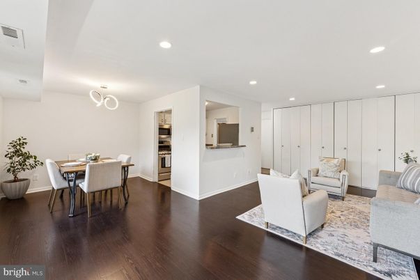 Dining room, Interior, Living room, Recessed Lighting, Wood Texture Flooring
