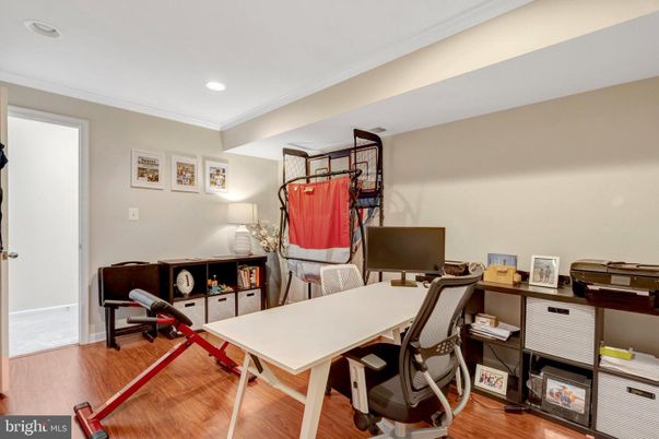 Fitness Equipment, Home Office, Interior, Recessed Lighting, Wood Texture Flooring