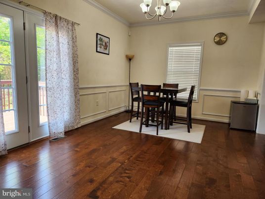 Chandelier, Dining room, Interior, Wood Texture Flooring