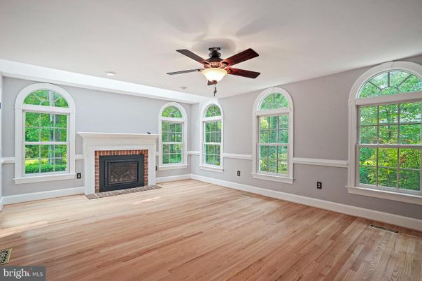 Empty room, Fireplace, Interior, Recessed Lighting, Wood Texture Flooring