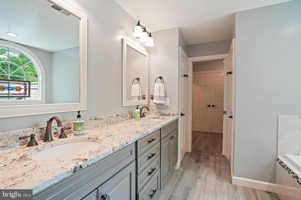Bathroom, Dual Sink Vanities, Interior, Wood Texture Flooring