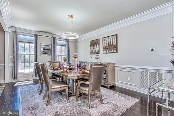 Dining room, Interior, Pendant Lights, Wood Texture Flooring