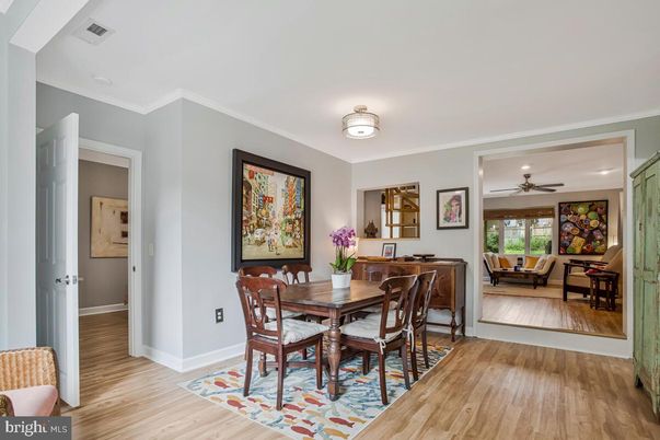 Dining room, Interior, Recessed Lighting, Wood Texture Flooring