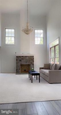Chandelier, Fireplace, Interior, Living room