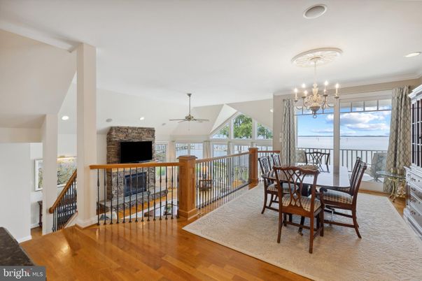 Chandelier, Dining room, Interior, Recessed Lighting, Water, Wood Texture Flooring