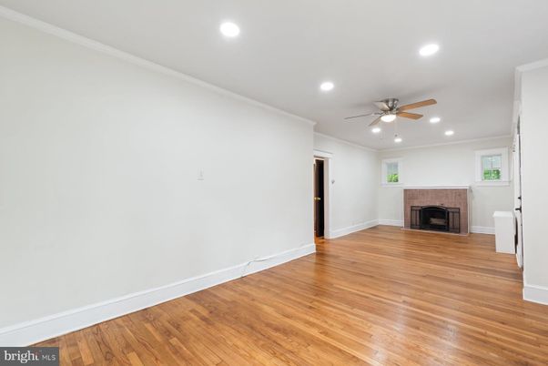 Empty room, Fireplace, Interior, Recessed Lighting, Wood Texture Flooring