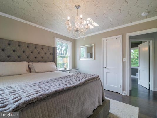 Bedroom, Chandelier, Interior, Wood Texture Flooring