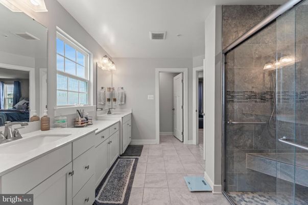 Bathroom, Dual Sink Vanities, Glass Shower, Interior