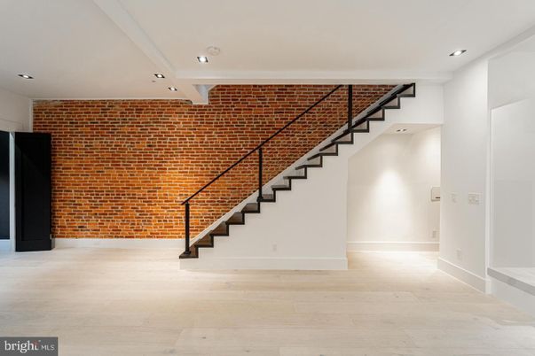 Empty room, Interior, Recessed Lighting, Stone Walls, Wood Texture Flooring