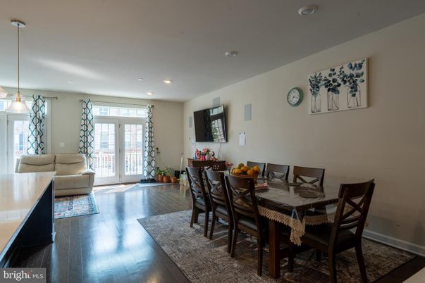Dining room, Interior, Pendant Lights, Recessed Lighting, Wood Texture Flooring