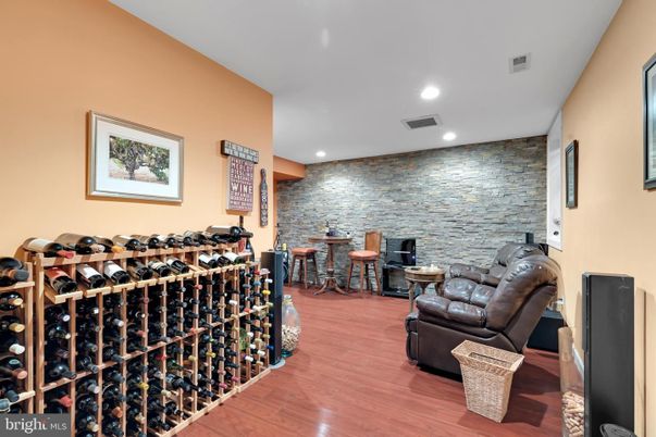 Interior, Recessed Lighting, Stone Walls, Wine Storage, Wood Texture Flooring