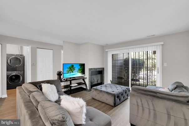 Fireplace, Interior, Living room, Washer, Wood Texture Flooring
