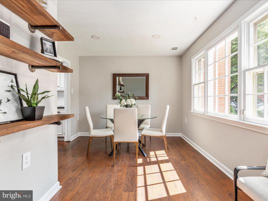 Dining room, Interior, Recessed Lighting, Wood Texture Flooring