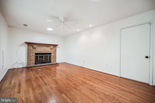 Empty room, Fireplace, Interior, Recessed Lighting, Wood Texture Flooring