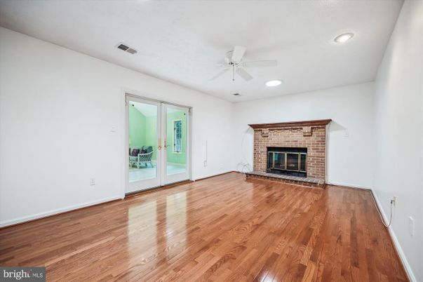 Empty room, Fireplace, Interior, Recessed Lighting, Wood Texture Flooring