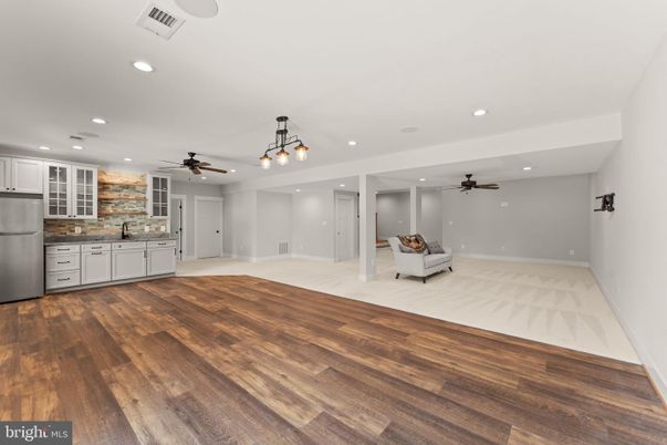 Empty room, Interior, Kitchen, Recessed Lighting, Wood Texture Flooring