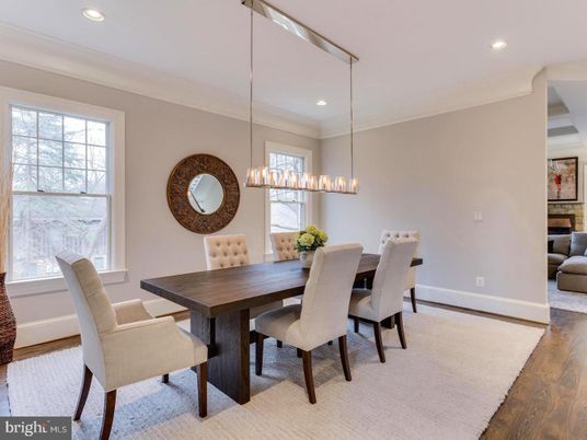 Chandelier, Dining room, Interior, Pendant Lights, Recessed Lighting, Wood Texture Flooring